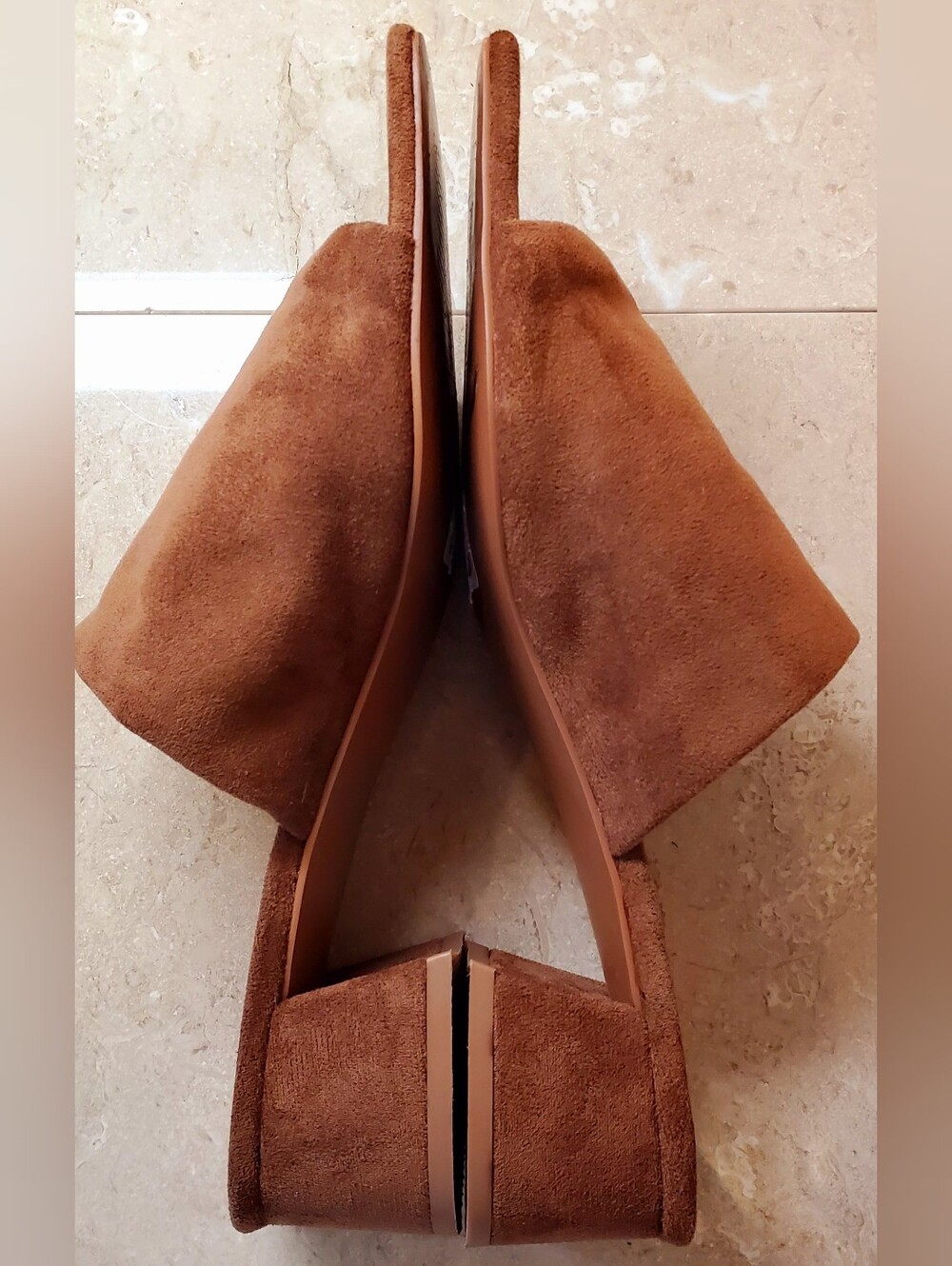 ASOS Design Nyla Heeled Mule Square Toe Sz8 Brown  Vegan Suede Slide Pump Sandal - Picture 4 of 10
